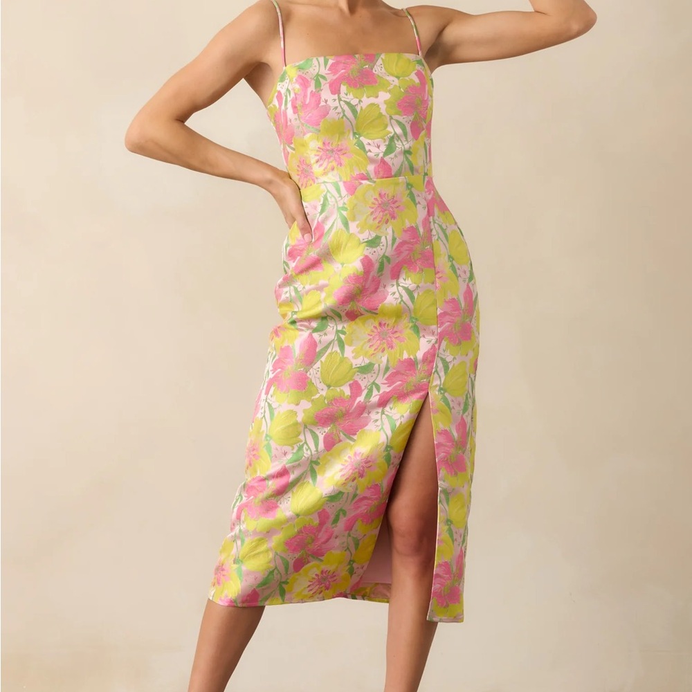 Red Dress Boutique Pink and Green Floral Midi Dress